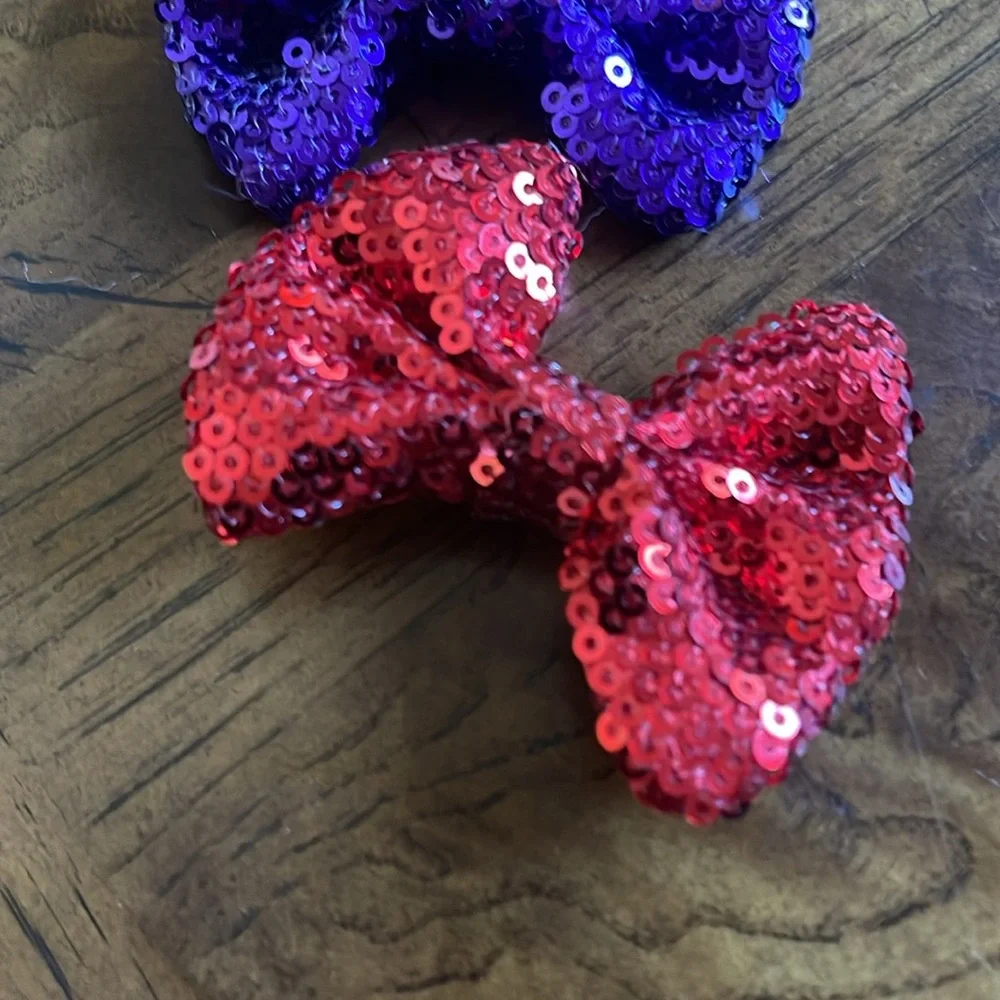 Sequin hair bows with clip in red and purple set of two NEW